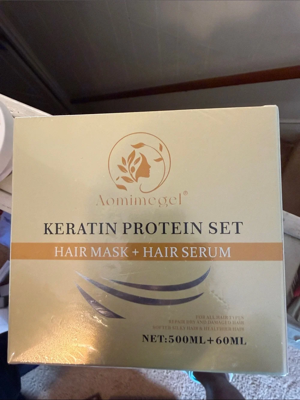 Keratin Protein Set Hair Mask + Hair Serum - Cream/Gold